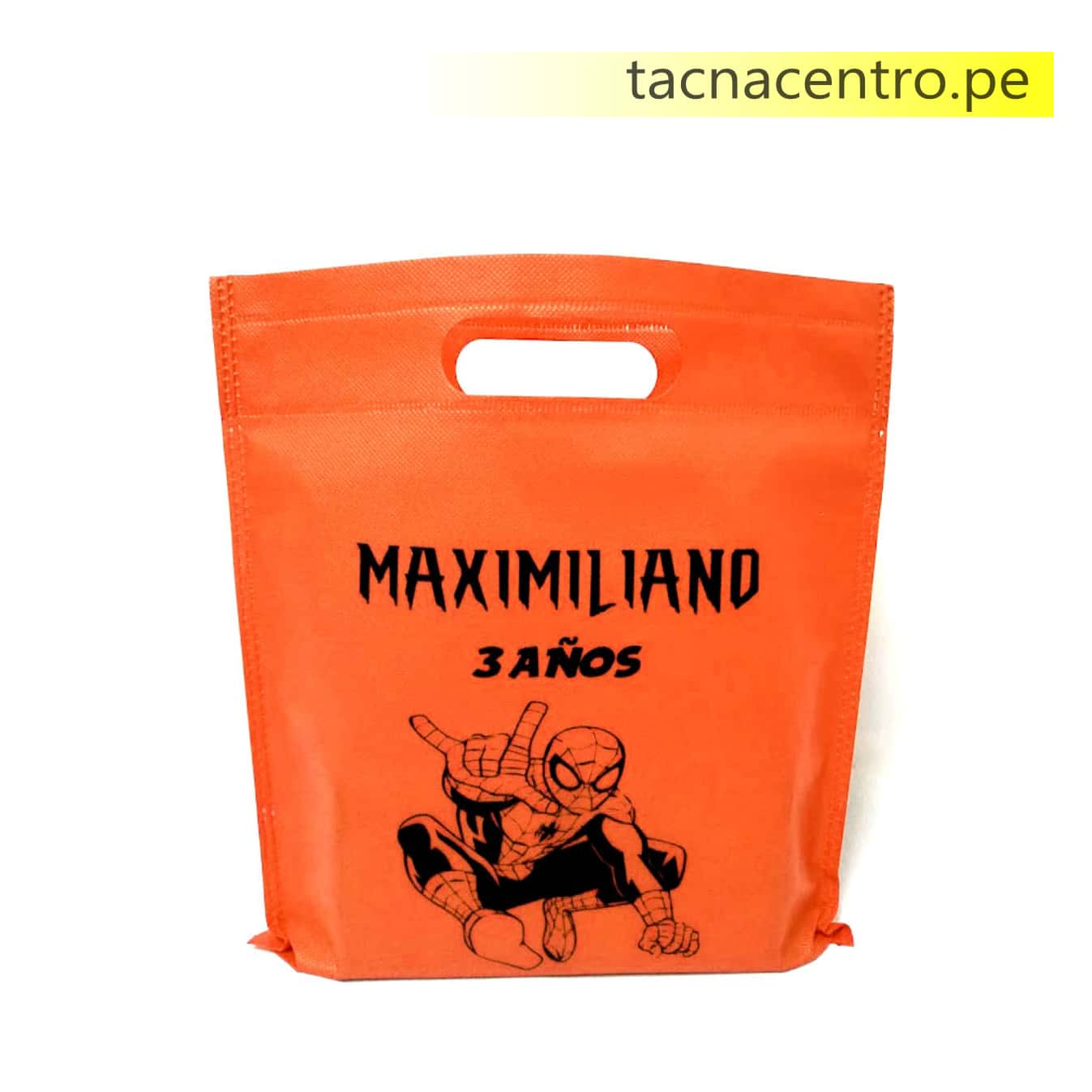 bolsa de tela tnt friselina color naranja personalizada con diiseño de cumpleaños - producto terminado
