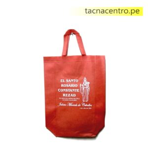 bolsa de tela tnt friselina color rojo personalizada con mensaje y foto religiosa - producto terminado