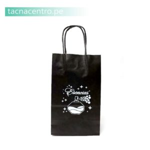 bolsas de papel kraft color negro asa de cuerda personalizadas con logo estampado - bolsa ecologica terminada venta por mayor