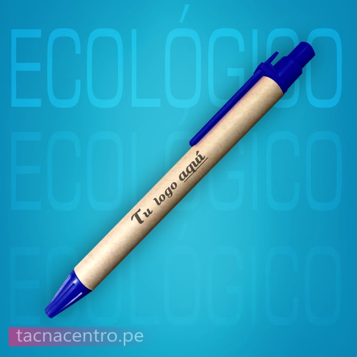 lapicero ecologico publicitario azul para personalizar con logo