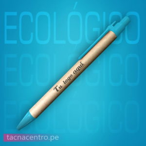 lapicero ecologico publicitario celeste para personalizar con logo