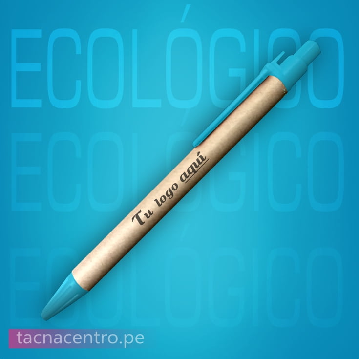 lapicero ecologico publicitario celeste para personalizar con logo