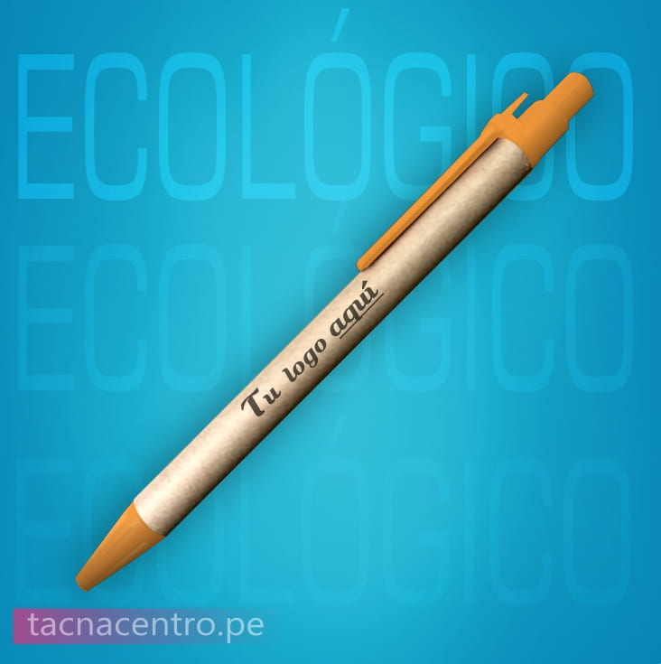 lapicero ecologico publicitario naranja para personalizar con logo