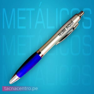 lapicero metalico color azul publicitario para personalizacion con logo