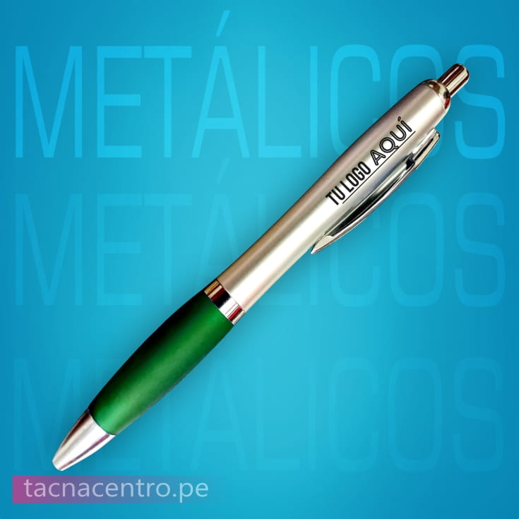 lapicero metalico publicitario color verde para personalizacion con logo