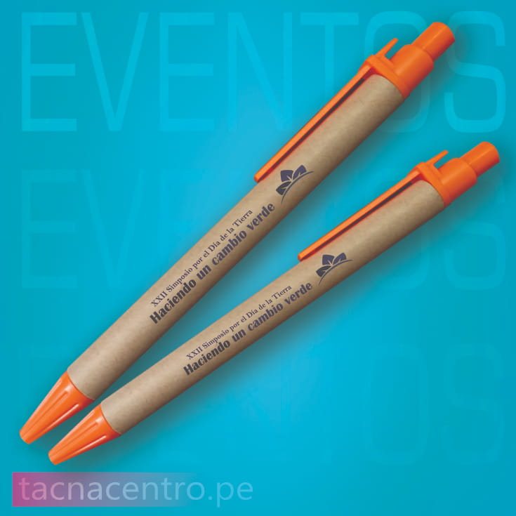 lapiceros ecologicos publicitario color naranja personalizado con logo