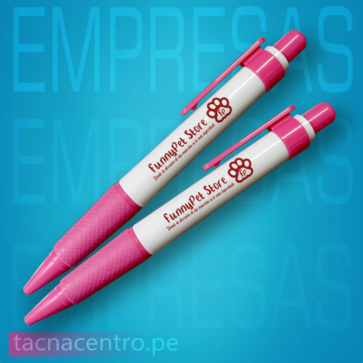 lapiceros publicitarios de plastico color rosado con logo