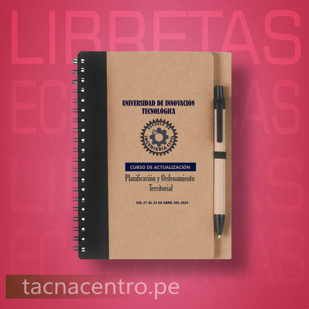 modelo de libreta ecologica con lapicero y post it personalizados con logo tapa color negro