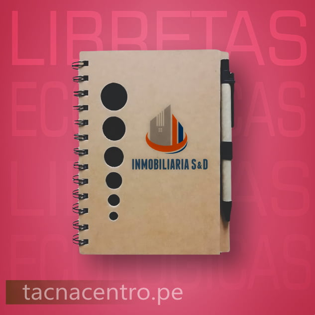 modelo de libreta ecologica con lapicero y post it personalizados con logo