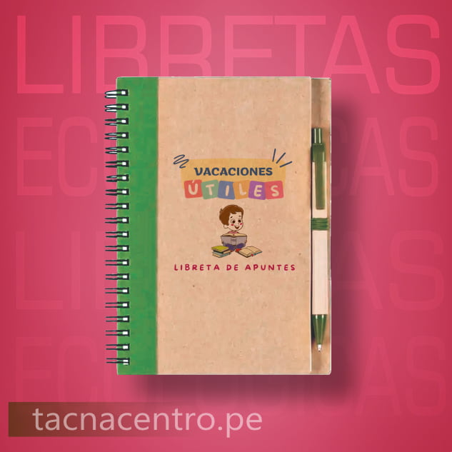 agenda de libreta ecologica con lapicero y post it personalizados con logo tapa color verde