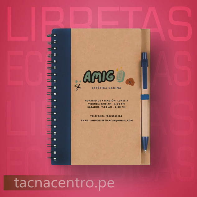 modelo de agenda ecologica con lapicero y post it personalizados con logo tapa color azul