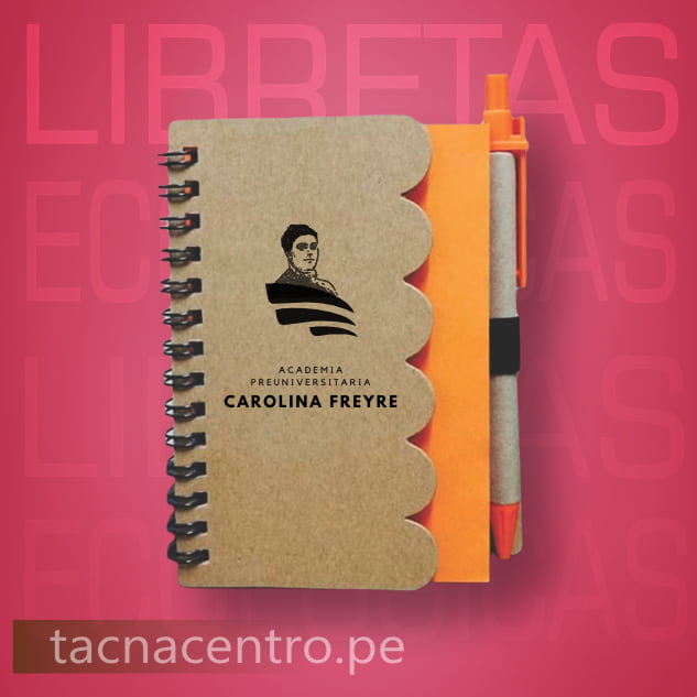 modelo de libreta ecologica con lapicero y post it personalizados con logo tapa color naranja