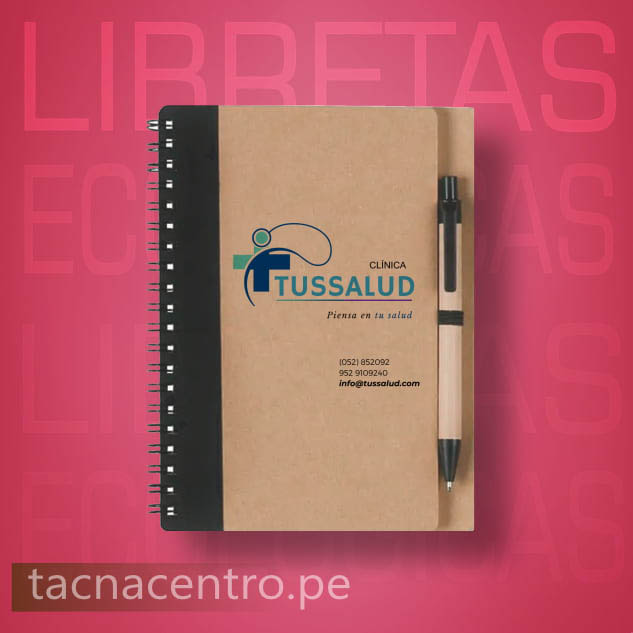 modelo de agenda ecologica con lapicero y post it personalizados con logo tapa color negro