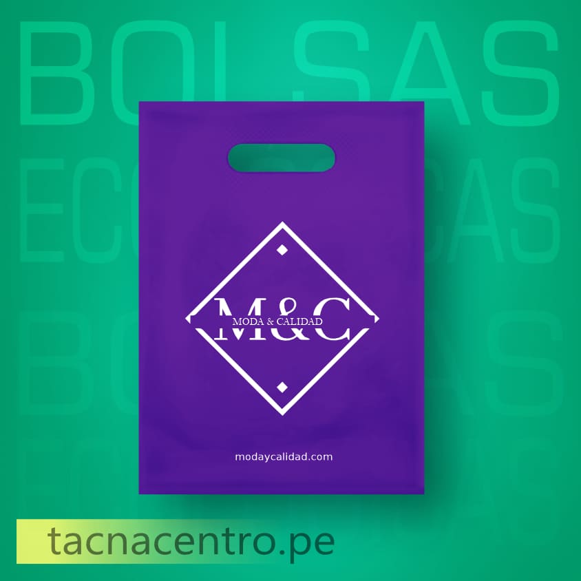 bolsas ecologicas de tela tnt publicitarias color morado con asa troquelado personalizado con logo