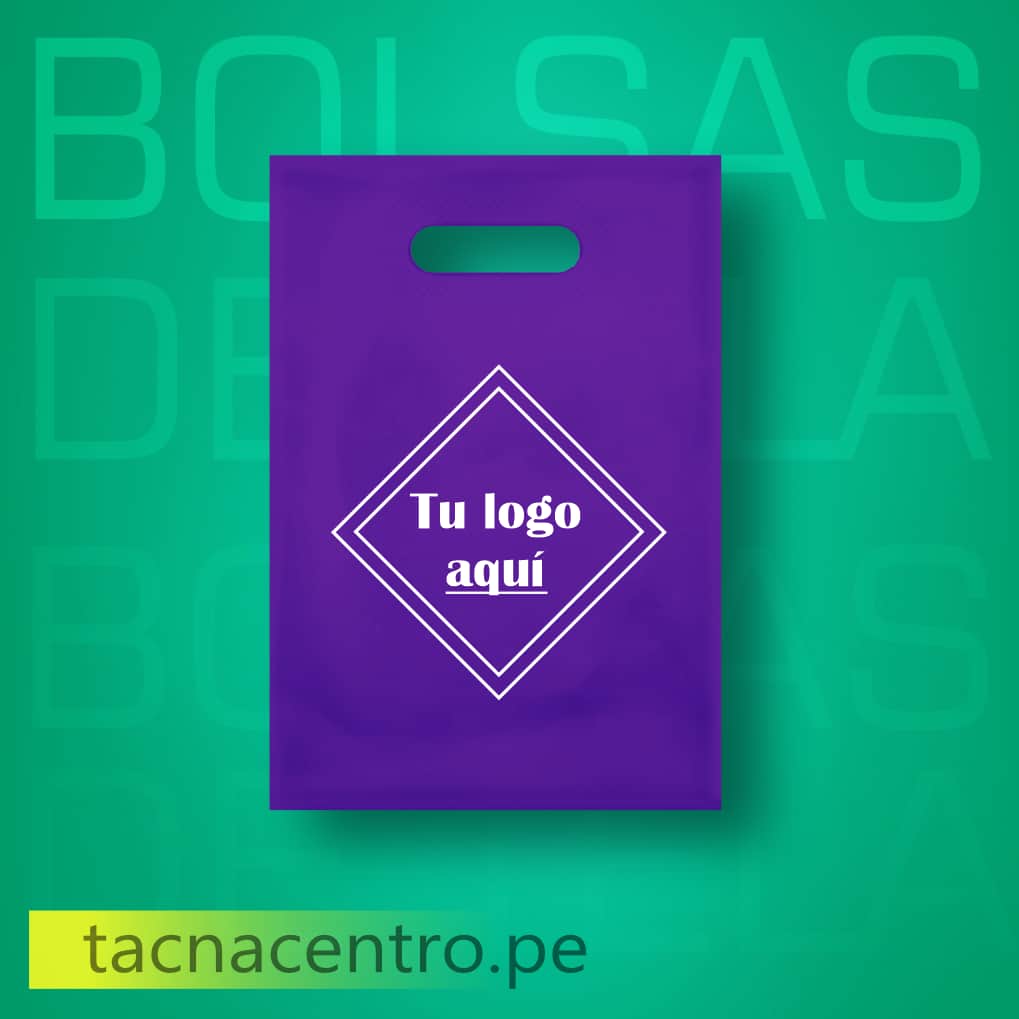 modelo bolsa de tela tnt friselina asa troquelado color morado para personalizar con logo