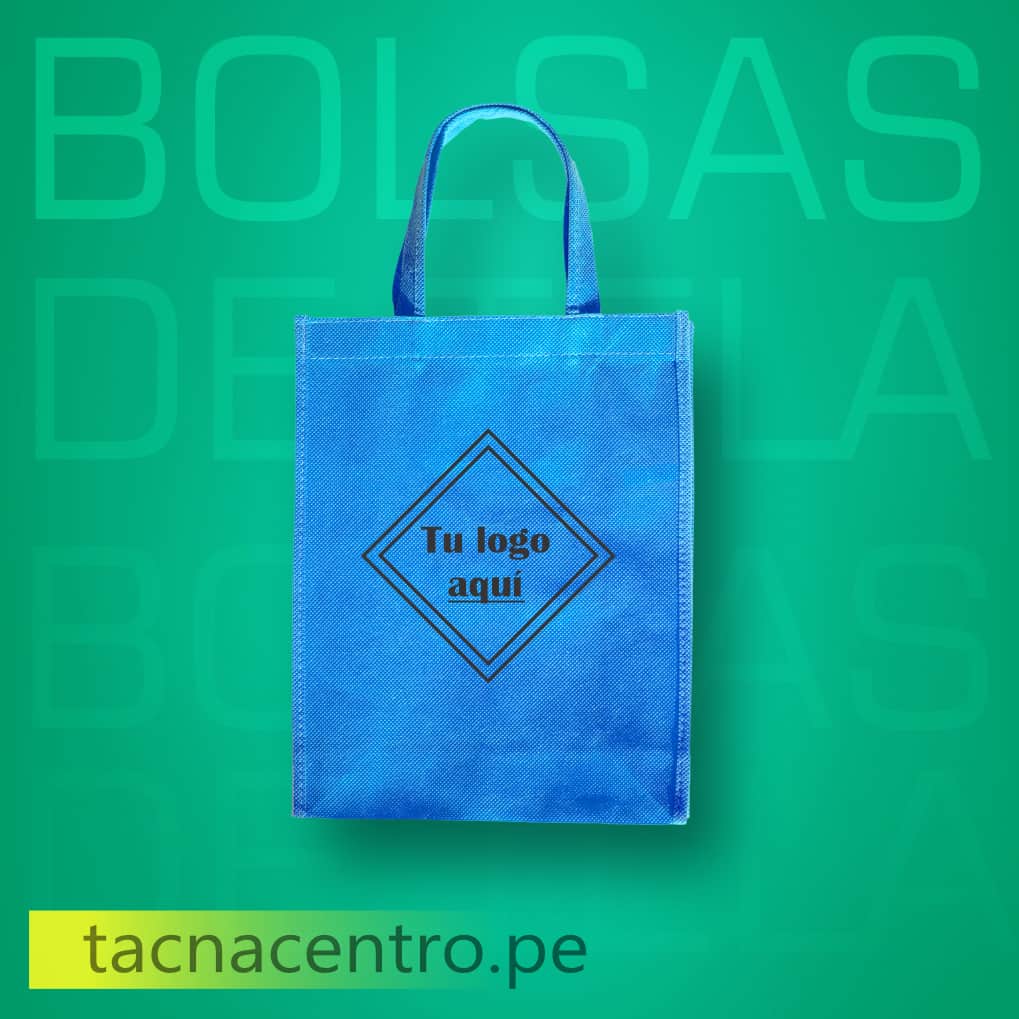 modelo bolsa de tela tnt friselina color celeste con asa para personalizar con logo