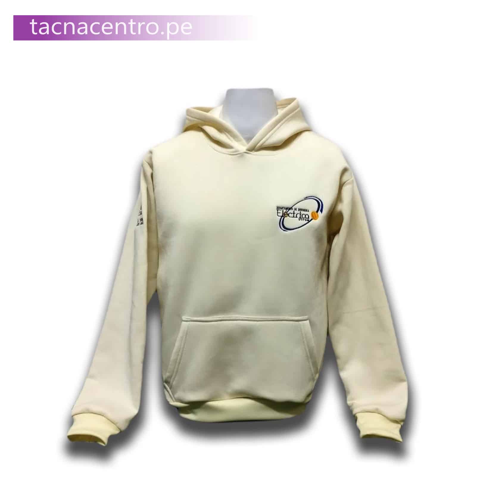 evidencia de producto terminado polera de promocion estilo canguro terminada con insignia bordada