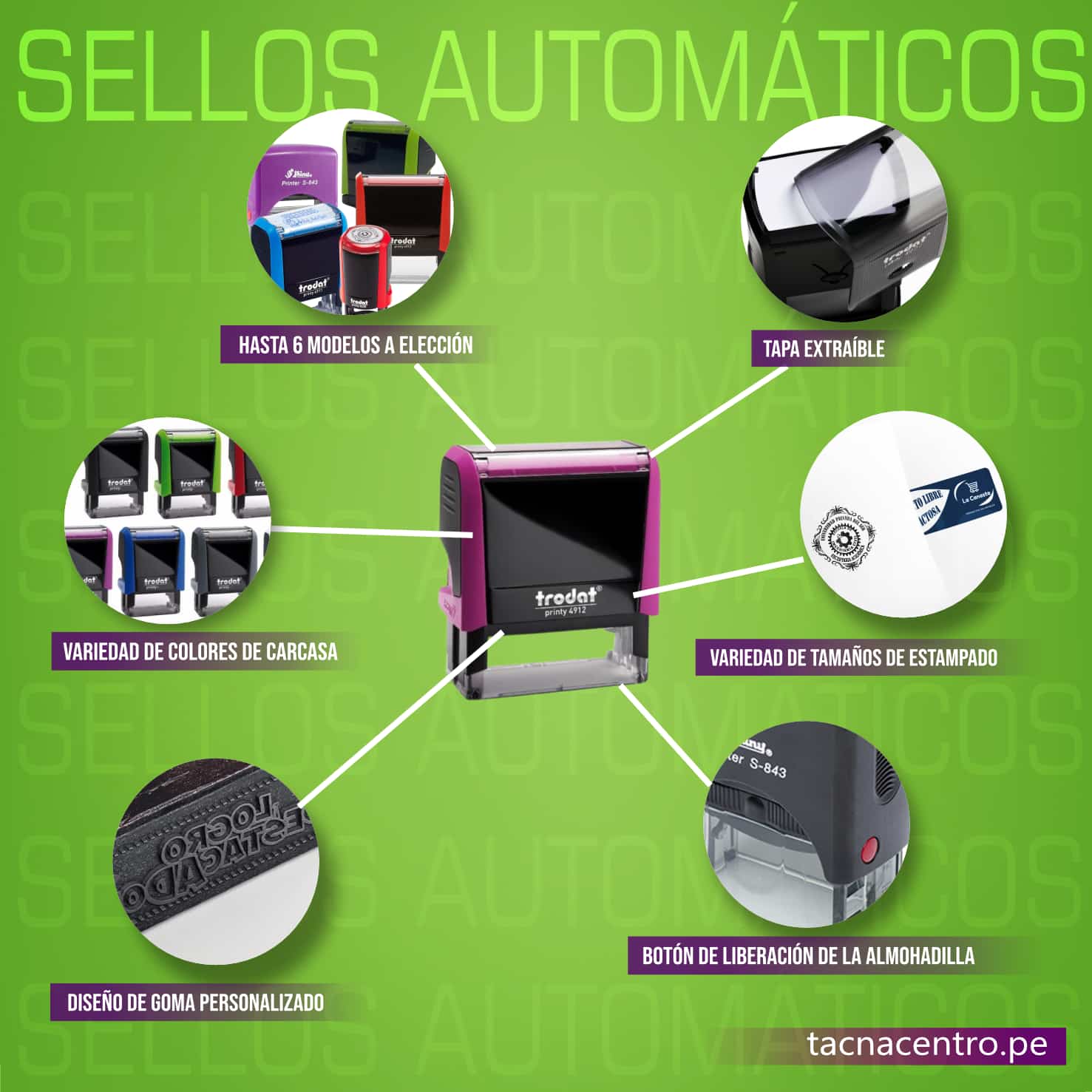 detalles-sellos-automaticos-diseños-de-goma-personalizados-boton-liberacion-almohadilla-variedad-tamaños-tacna-centro-peru