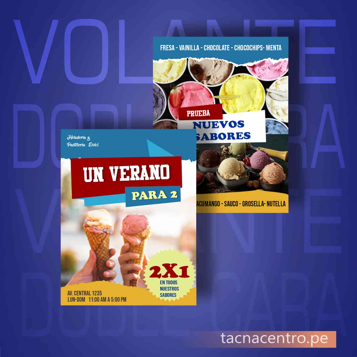 ejemplos de volantes publicitarios y flyer para comida dulce heladerias diseño personalizado con orientacion vertical impresion doble cara- imprenta online tacna centro peru