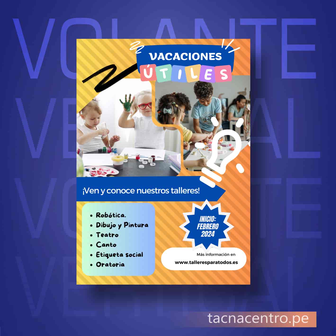 ejemplos de volantes publicitarios y flyer para servicios educativos talleres de colegio con diseño personalizado y orientacion vertical efecto mate - imprenta online tacna centro peru