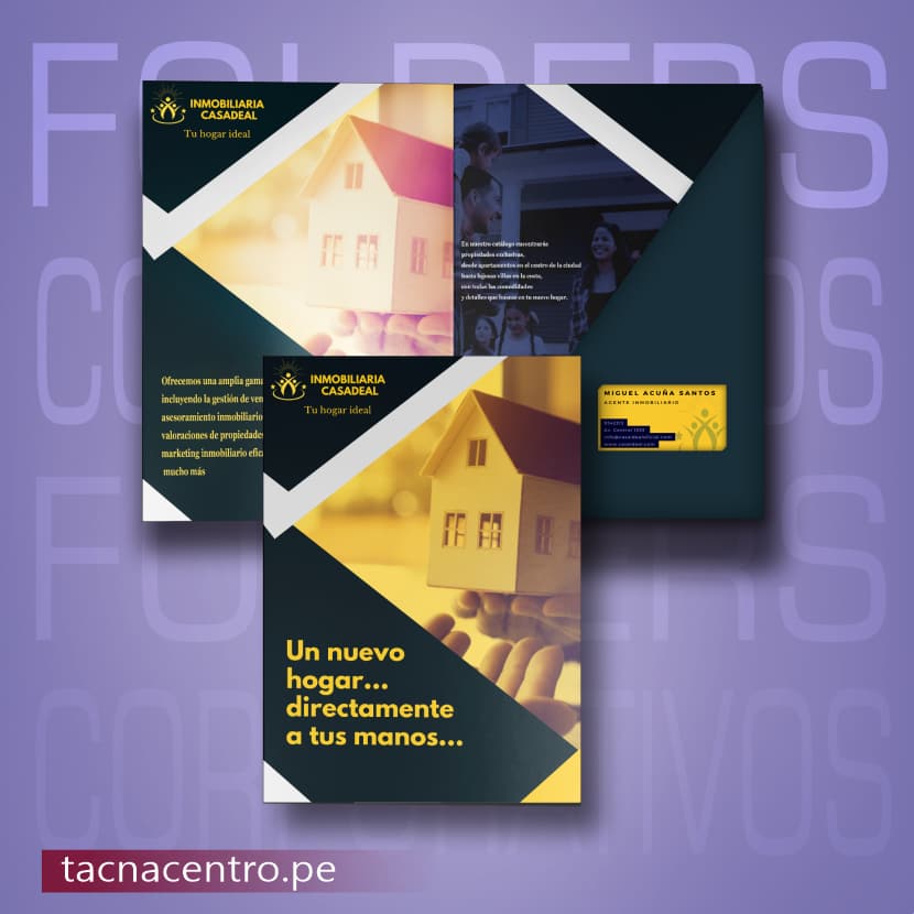 impresion de carpetas corporativas creativas modelo personalizado full color acabado mate tamaño oficio para inmobiliaria proveedores por mayor tacna centro peru