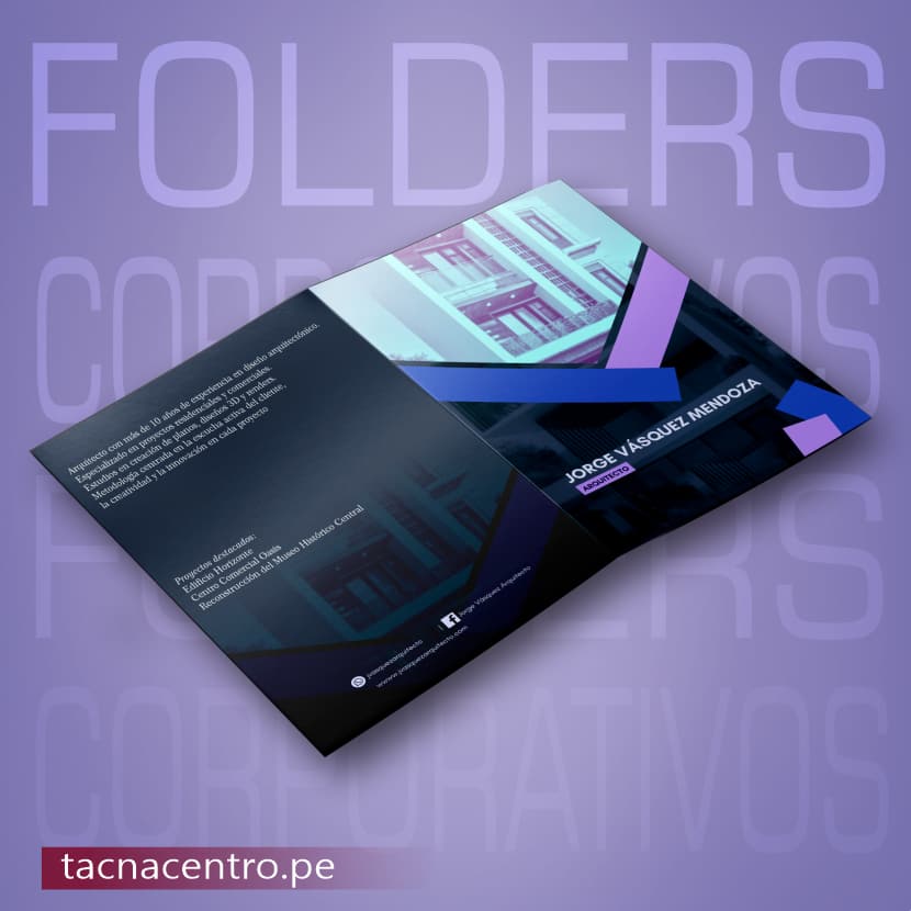 impresion de folders publicitarios modelo personalizado full color medida oficio acabado brillante para arquitecto proveedores por mayor tacna centro peru