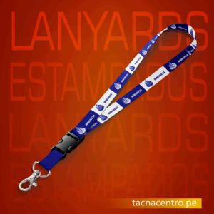 modelos lanyards personalizados con logo de inmobiliaria estampado cinta color azul y blanco , venta en peru precios por mayor tacna centro
