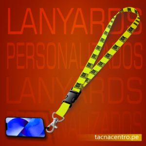 modelos de lanyards personalizados con logo publicitario cinta amarilla con portacelular, venta en peru precios por mayor tacna centro