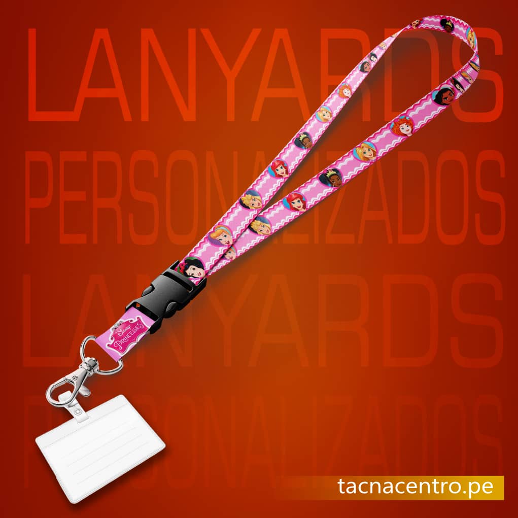 modelos lanyards personalizados sublimados con diseño de disney princesas y portacredencial, venta en peru precios por mayor tacna centro
