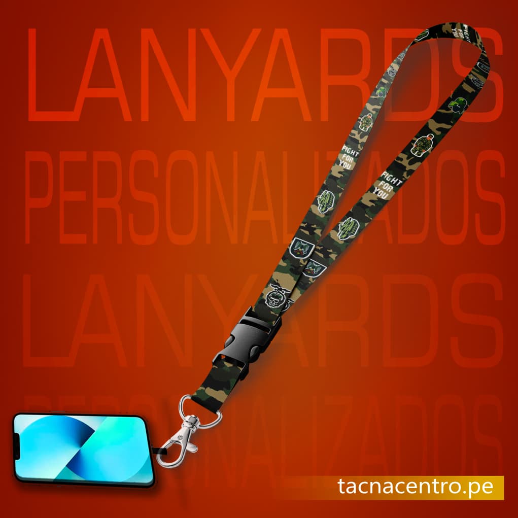 modelos lanyards personalizados sublimados con diseño militar estilo camuflaje y porta celular, venta en peru precios por mayor tacna centro