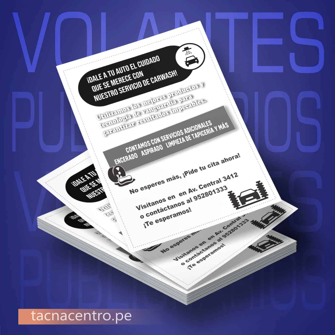 modelo de volantes publicitarios, diseño personalizado para servicio de autolavado o car wash impresion economica en blanco y negro - tacna centro peru