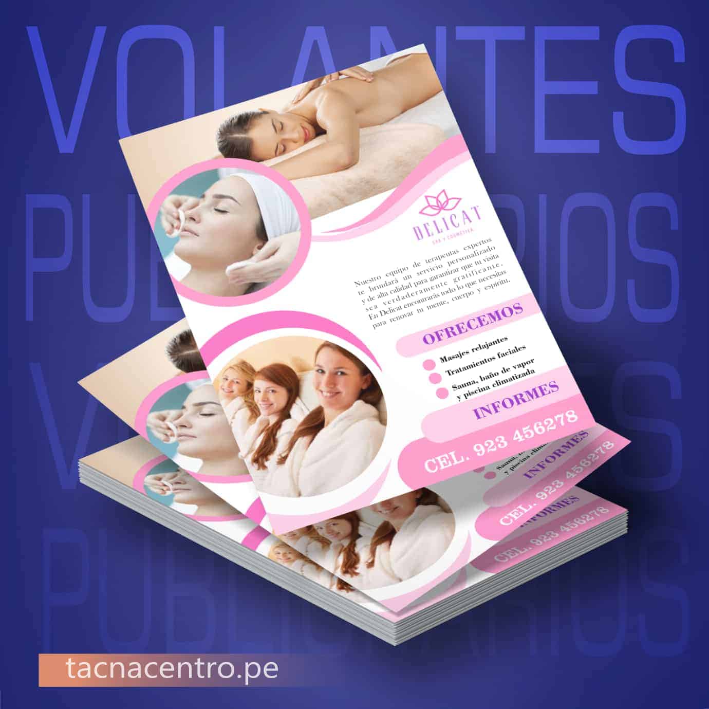 modelos de volantes publicitarios con diseño personalizado de Spa -servicios de ciudado femenino con impresion full color - tacna centro peru