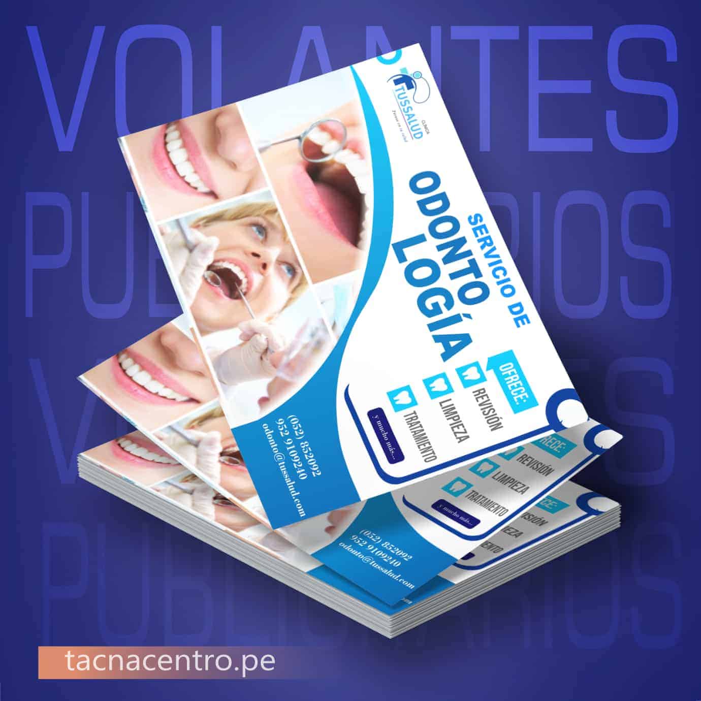 modelos de volantes publicitarios con diseño personalizado de servicios odontologicos dentista con impresion full color - tacna centro peru