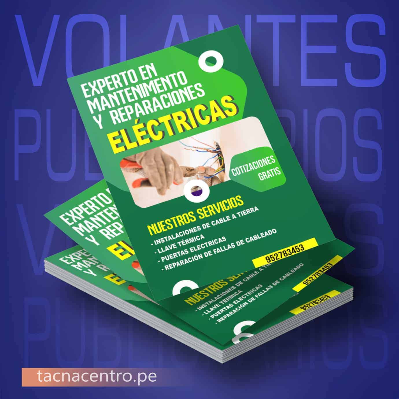 modelos de volantes publicitarios con diseño personalizado para electricistas servicios tecnicos de mantenimiento y reparaciones electricas impresion full color - tacna centro