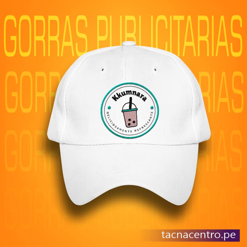 gorra publicitaria drill color blanco modelo beisbol con logo bordado tacna centro peru