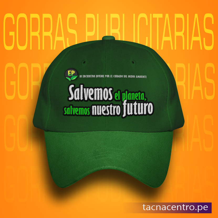 gorra publicitaria drill color verde modelo beisbol con logo bordado tacna centro peru