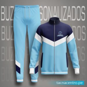 modelo buzo deportivo para hombre casaca pantalon con diseño personalizado color celeste blanco y azul tacna centro peru