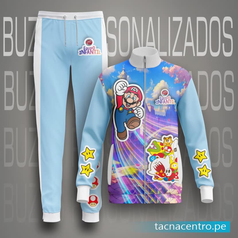 modelos de buzos deportivos para niños casaca pantalon con diseño personalizado de nintendo mario bross y sublimado full color tacna centro peru