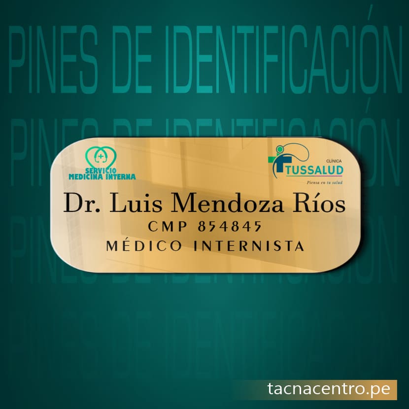 pin de identificacion de personal dorado forma troquelada y diseño sublimado tacna centro peru