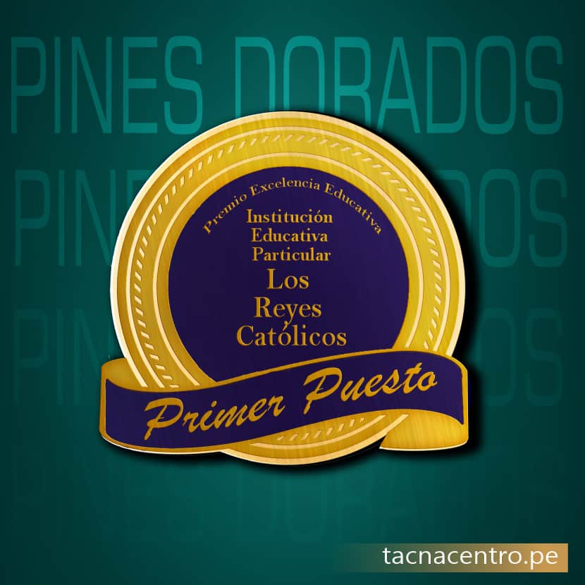 Pines metálicos dorados para institucion educativa con pintado azul en relieve tacna centro peru