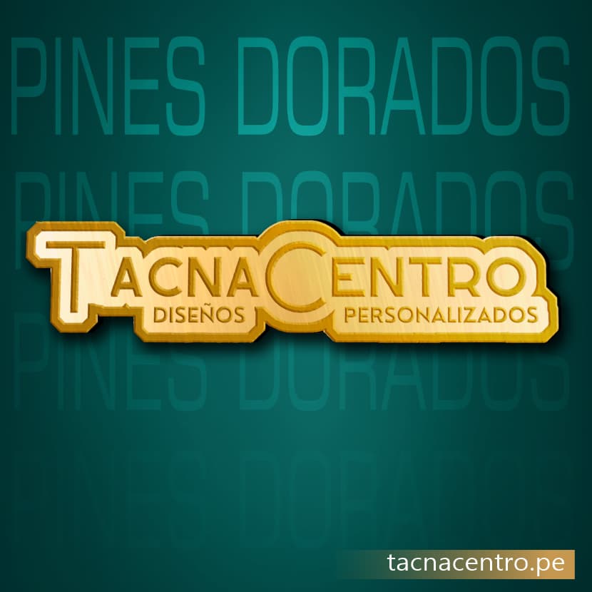 Pines metálicos dorados de logo de tienda online Tacna centro con forma troquelada y grabado relieve