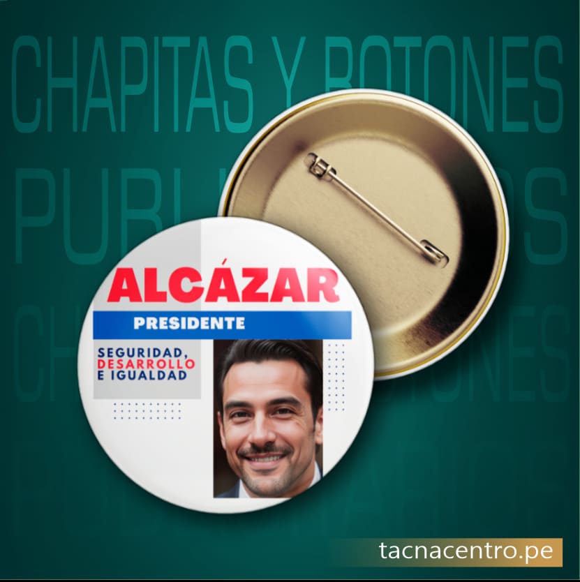 pin metalico tipo boton publicitario personalizado con diseño para campaña publicitaria tacna centro peru