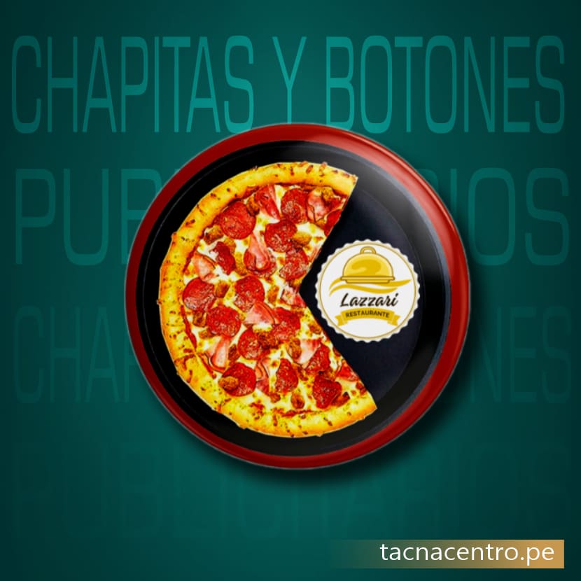 pin metalico tipo boton publicitario personalizado con diseño para restaurante tacna centro peru