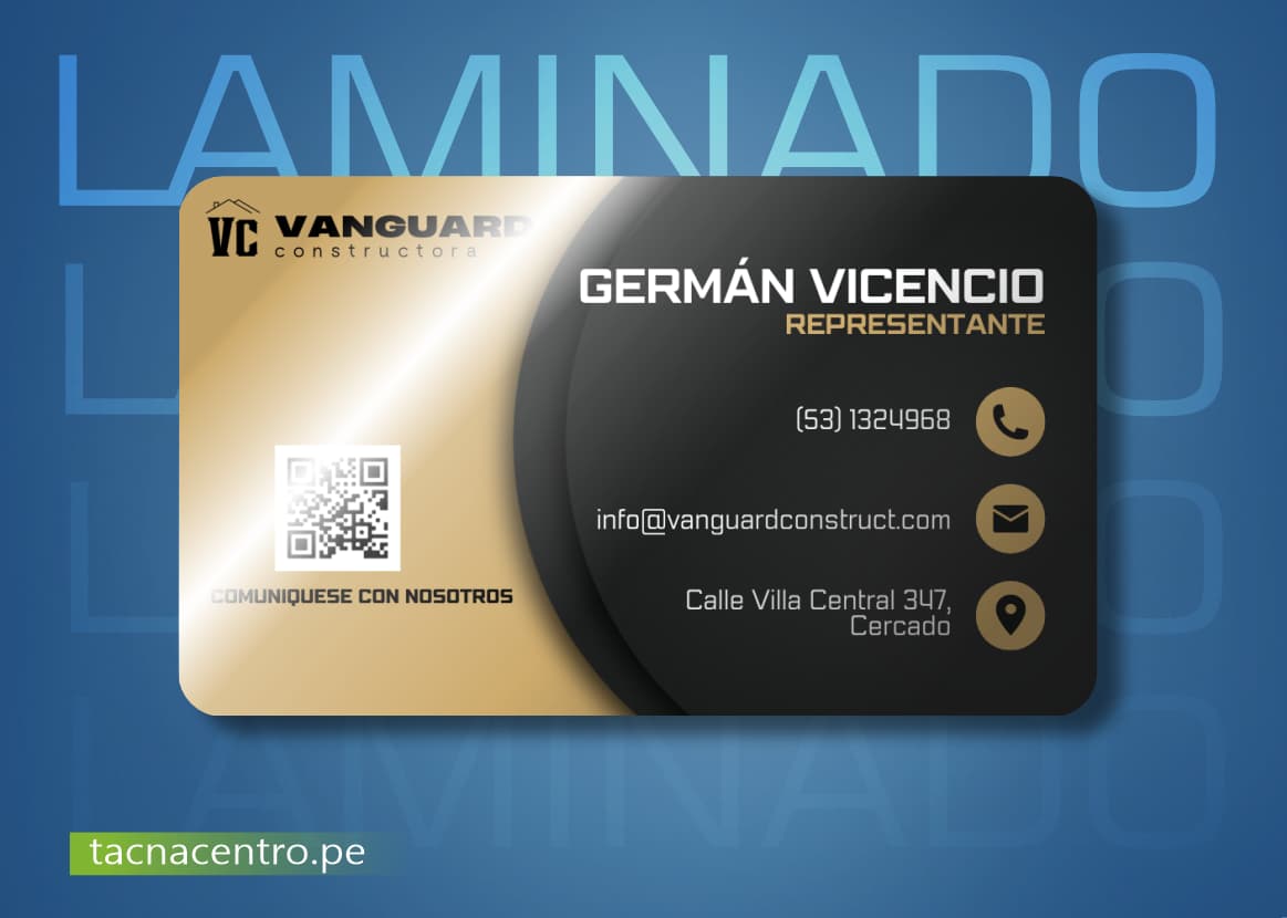 tarjeta de presentacion con laminado elegante e impresion full color para constructora tacna centro peru precios mayoristas