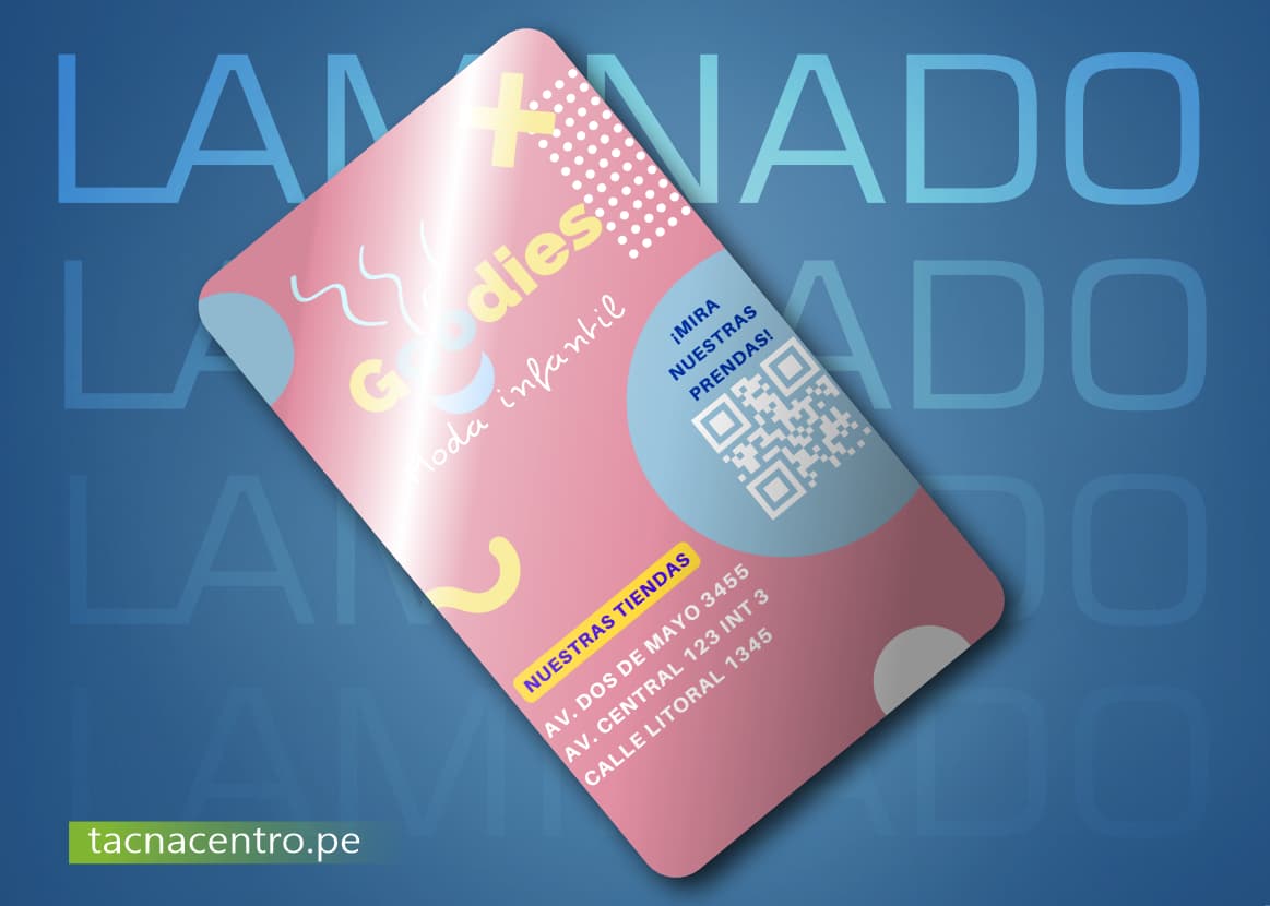 tarjeta de presentacion con laminado elegante e impresion full color para tienda de moda infantil tacna centro peru precios mayoristas