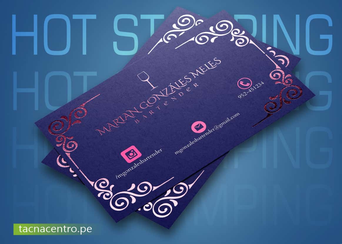tarjetas de presentacion hot stamping rosado color azul mate para profesional bartender tacna centro peru precios mayoristas