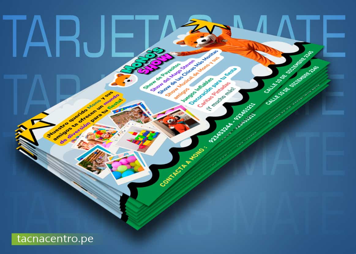 tarjetas mate de presentacion para show infantil eventos tacna centro peru precios mayoristas